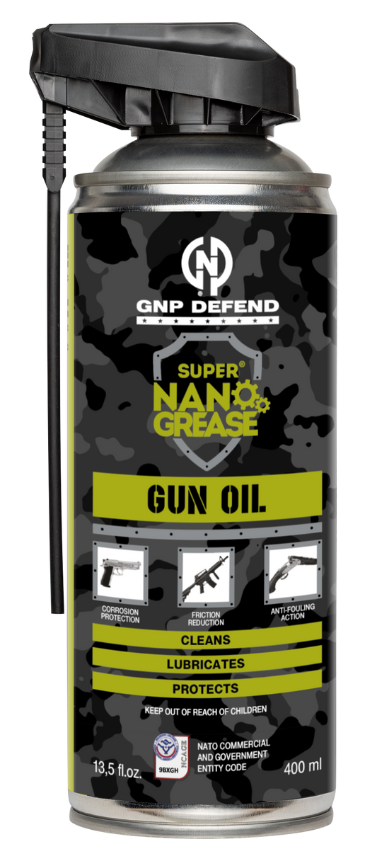 GNP Defend Gun Oil, 400 ml (13.5 fl oz) aerosol can with spray nozzle