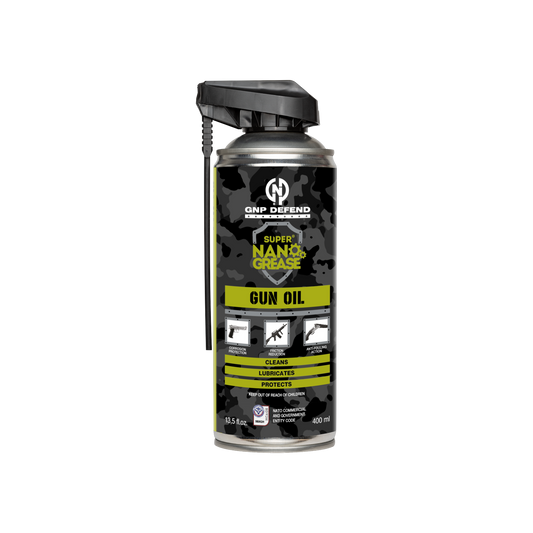 GNP Defend Gun Oil, 400 ml (13.5 fl oz) aerosol can with spray nozzle
